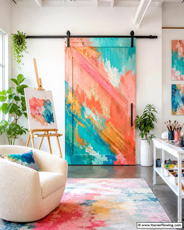 Artistic Hand Painted Barn Door - 30 Stylish Barn Door Ideas for Modern Home Organization