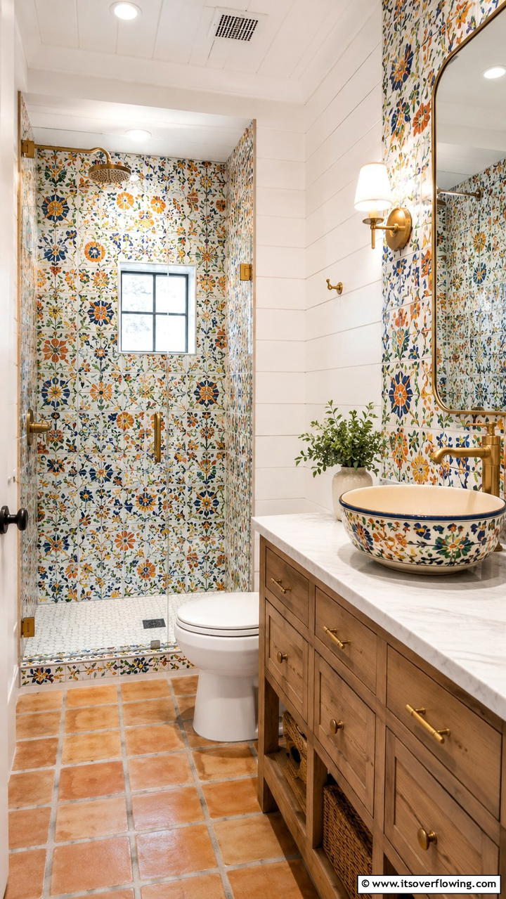 Artistic Hand Painted Tiles - 30 Bathroom Tile Ideas to Refresh Your Space with Style