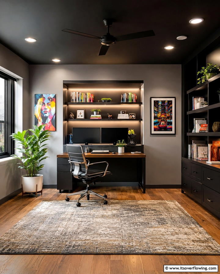Artistic Home Offices - 25 Black Ceiling With Grey Walls for a Dramatic Look