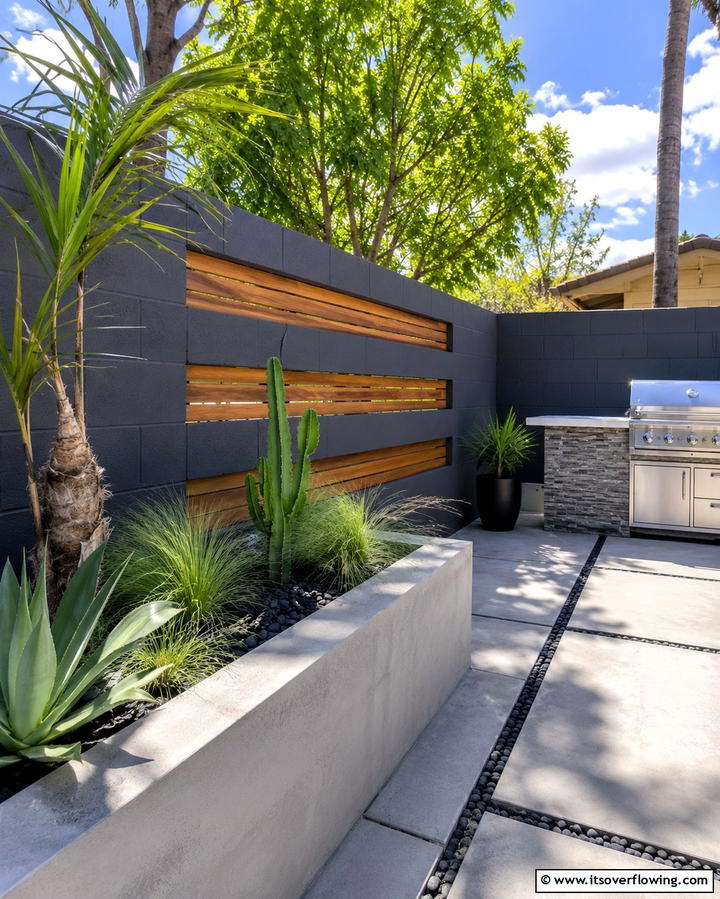 Artistic Insulation Feature - 30 Creative Cinder Block Fence Designs for Outdoor Spaces