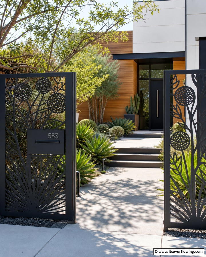 Artistic Laser Cut Metal Fence - 21 Front Yard Fence Ideas to Enhance Privacy and Style