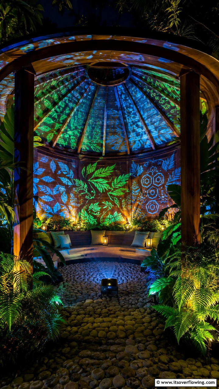 Artistic Light Projections - 30 Gazebo Lighting Ideas- Ambient Outdoor Illumination