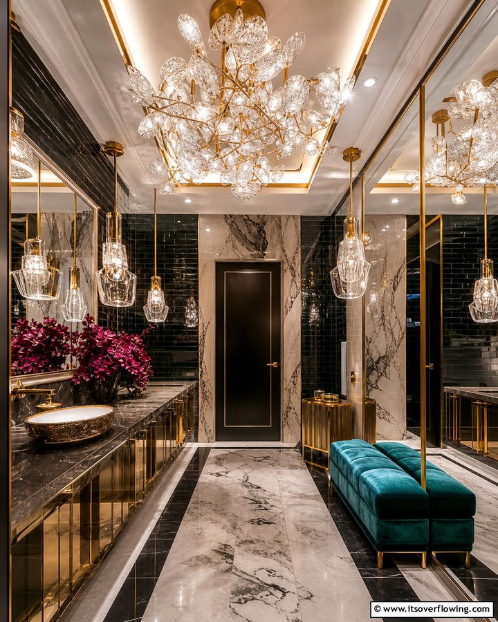 Artistic Lighting Fixtures - 20 Restaurant Bathroom Ideas for a Stylish Space