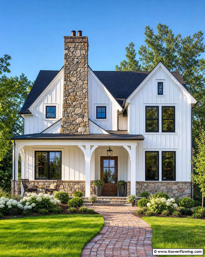 Artistic Masonry and Stone Accents - 21 Modern Farmhouse Exterior Ideas to Boost Curb Appeal