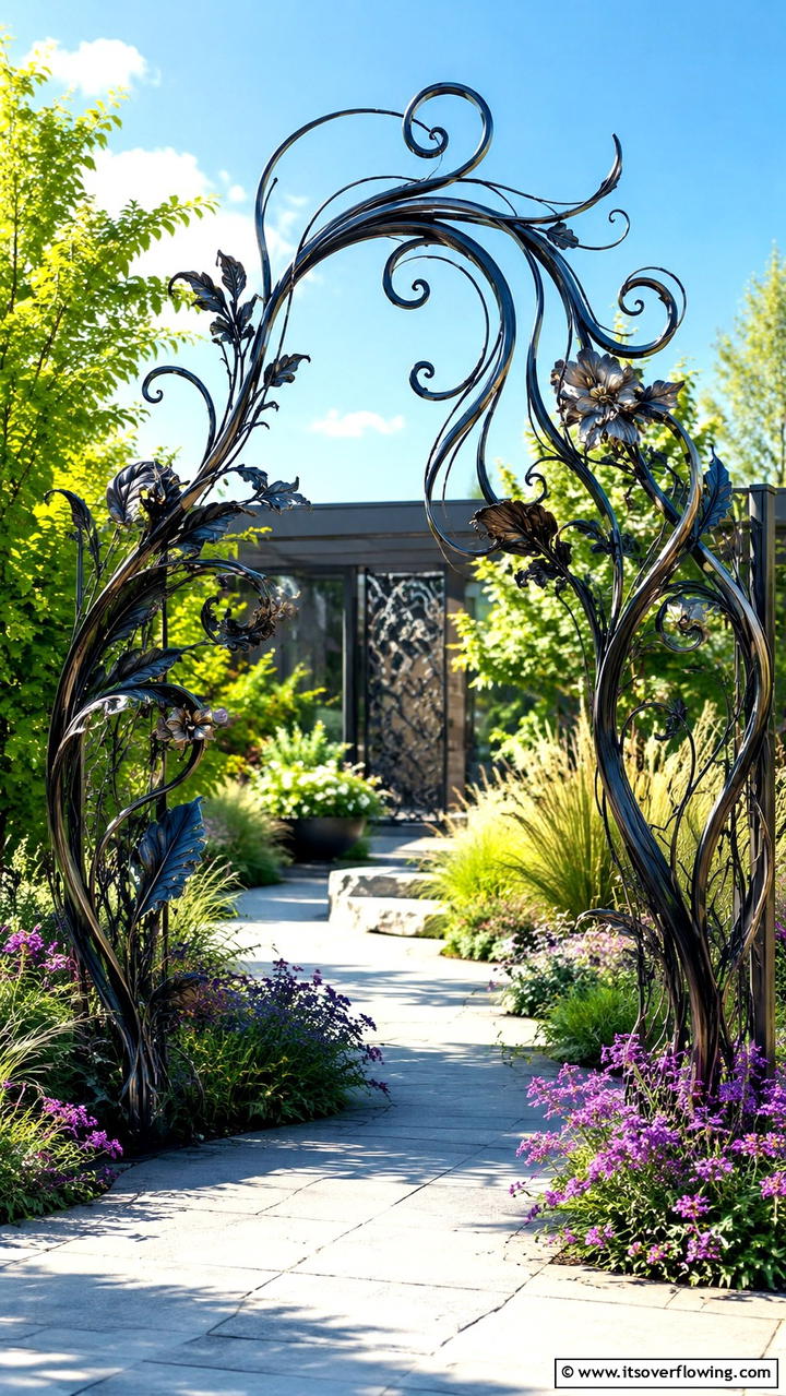 Artistic Metalwork Arch - 30 Garden Arch Ideas for Enchanting Outdoor Spaces