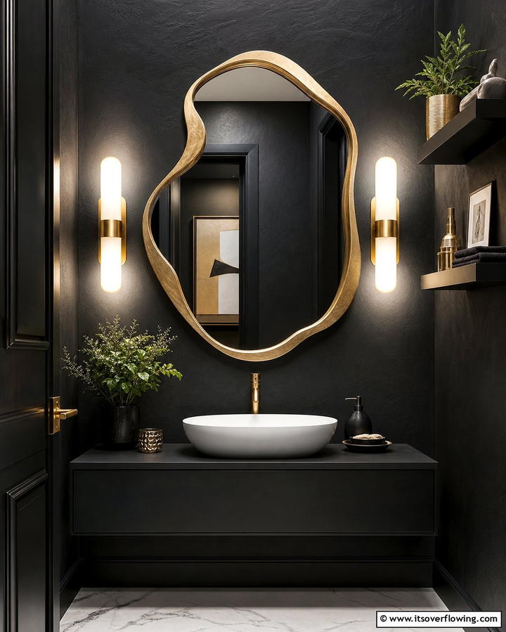 Artistic Mirror Choices - 25 Elegant Black Powder Room Ideas for a Bold Look
