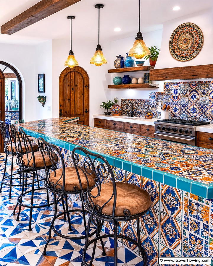 Artistic Mosaic Counter Bar - 30 Kitchen Bar Ideas for Casual Dining and Socializing