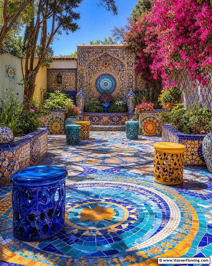 Artistic Mosaic Courtyard - 21 Courtyard Ideas to Design a Peaceful Outdoor Oasis