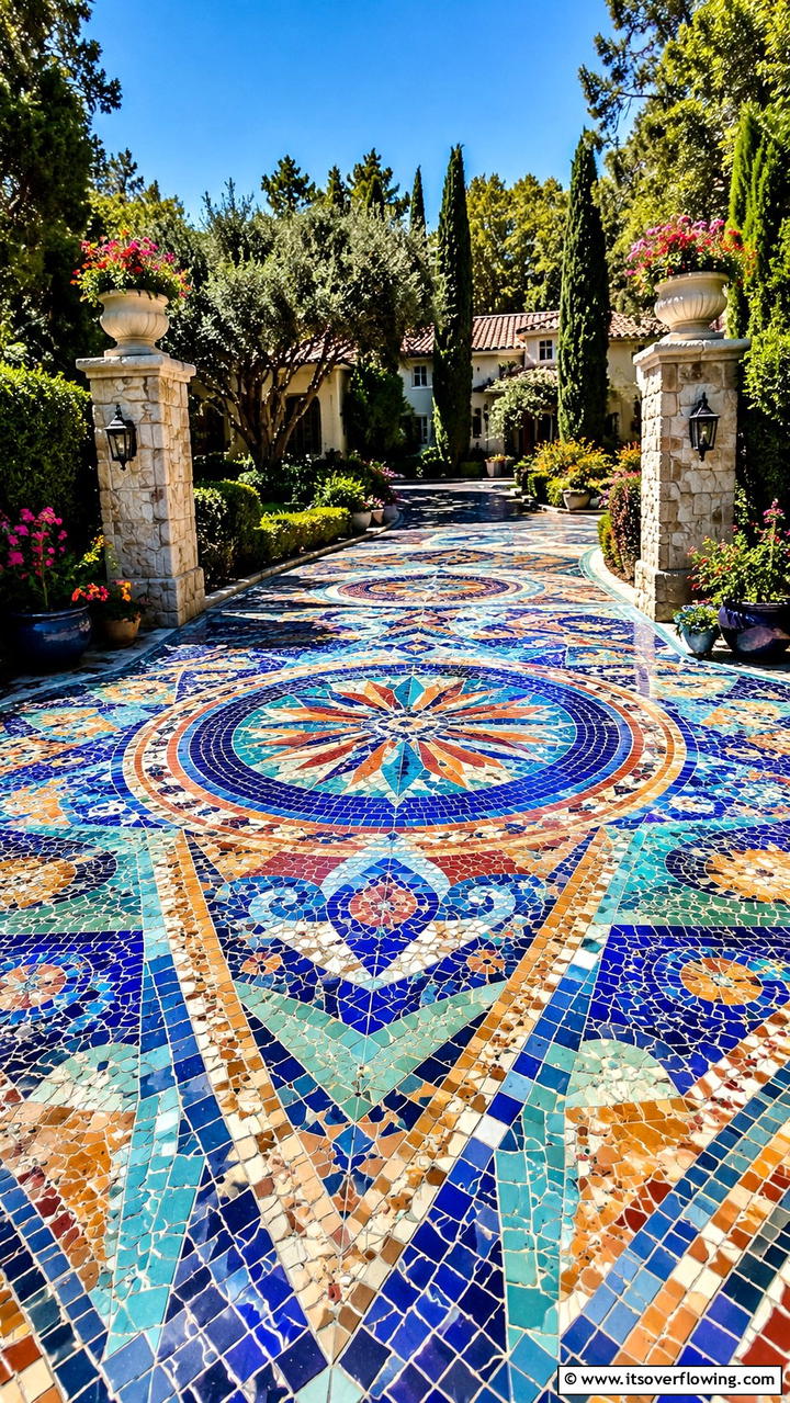 Artistic Mosaic Driveway - 30 Driveway Entrance Ideas for Impressive Arrivals
