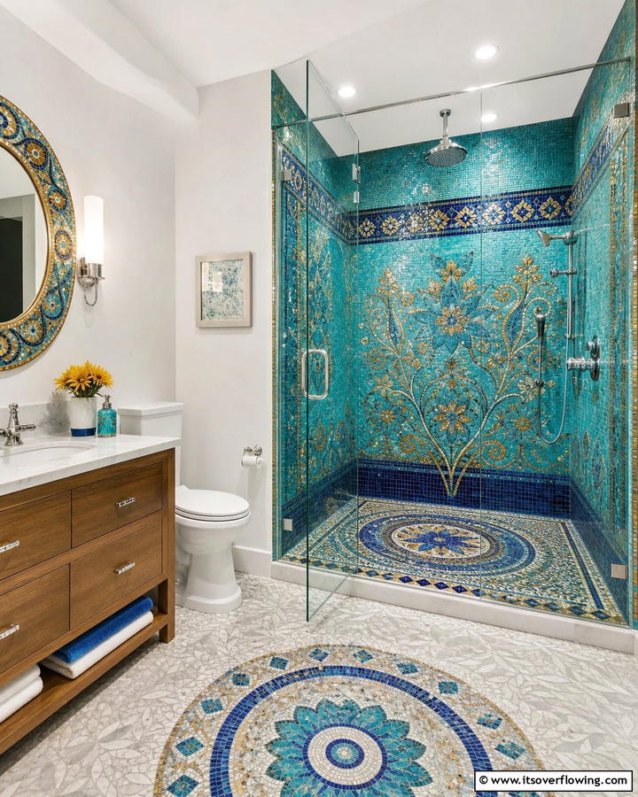 Artistic Mosaic Escape - 21 Bathroom Shower Ideas to Upgrade Your Daily Routine