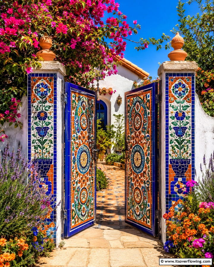 Artistic Mosaic Gate - 30 Inviting Front Gate Designs for Home Entrances