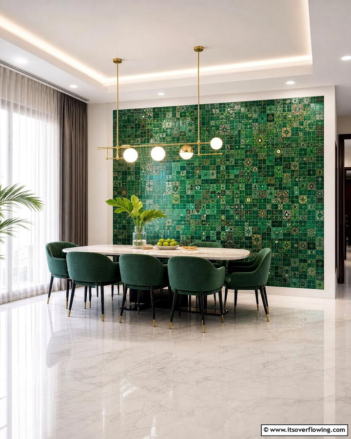 Artistic Mosaic Green Flair - 21 Green Accent Wall Ideas for Bold and Serene Interiors