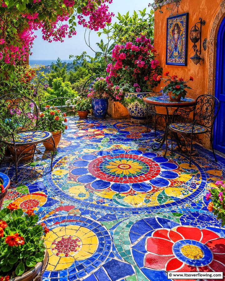 Artistic Mosaic Patio - 30 Patio Garden Ideas for Lush Small-Space Greenery