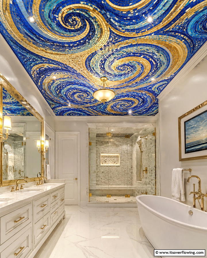 Artistic Mosaic Patterns - 30 Inspiring Bathroom Ceiling Ideas for Modern Homes