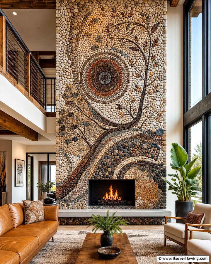 Artistic Mosaic Patterns - 25 Floor to Ceiling Stone Fireplace Ideas for Drama