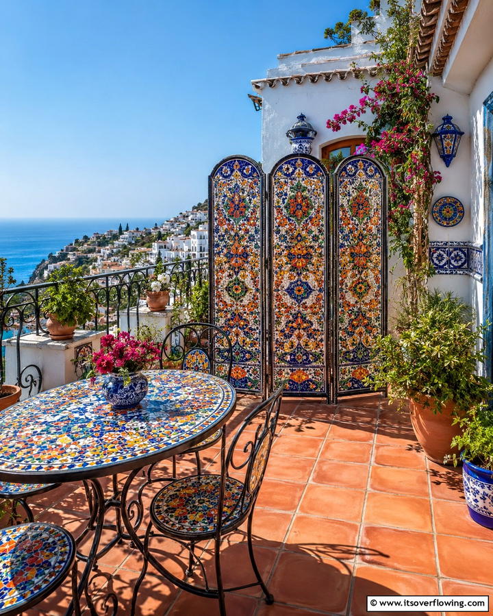 Artistic Mosaic Screen - 30 Balcony Privacy Ideas for Secluded Outdoor Spaces