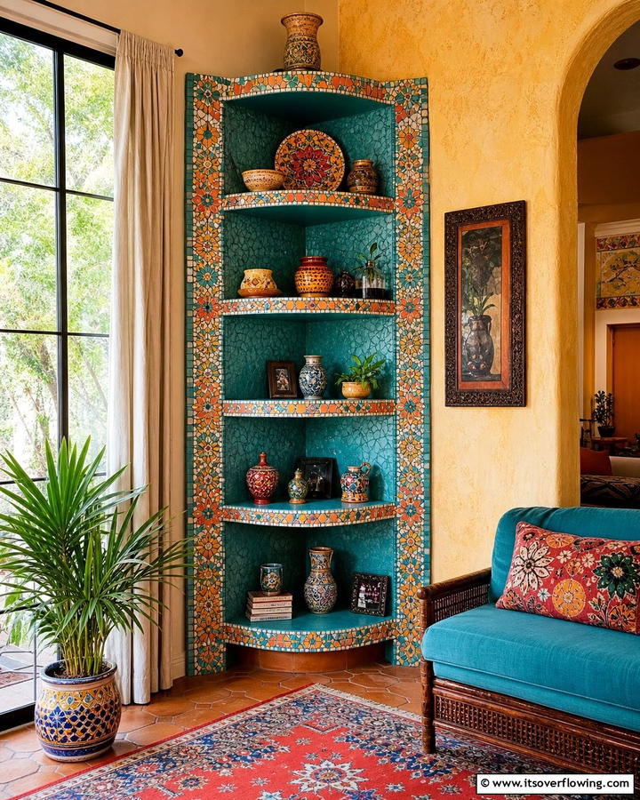 Artistic Mosaic Shelf - 21 Corner Shelf Ideas for Stylish Space Optimization
