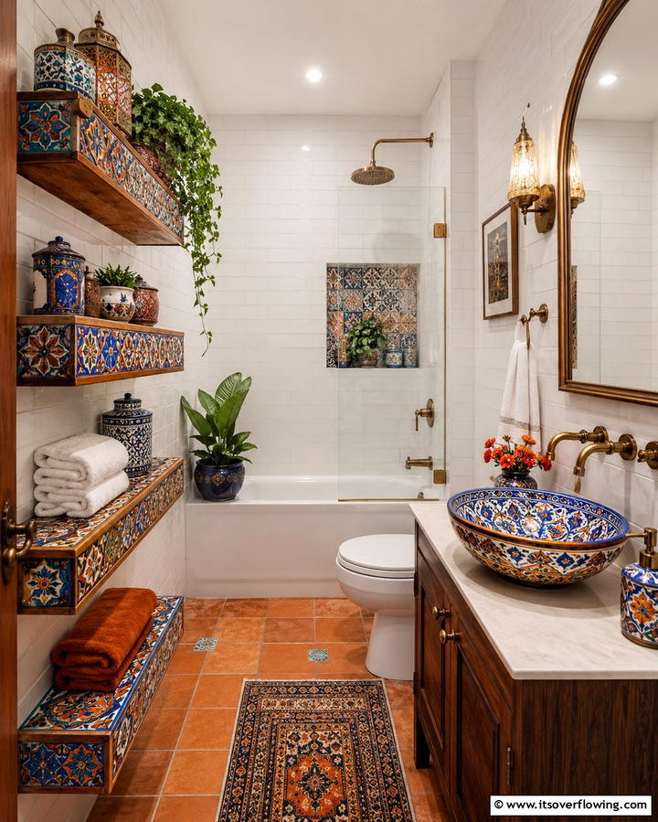 Artistic Mosaic Shelves - 30 Small Bathroom Shelving Ideas for Smart Storage