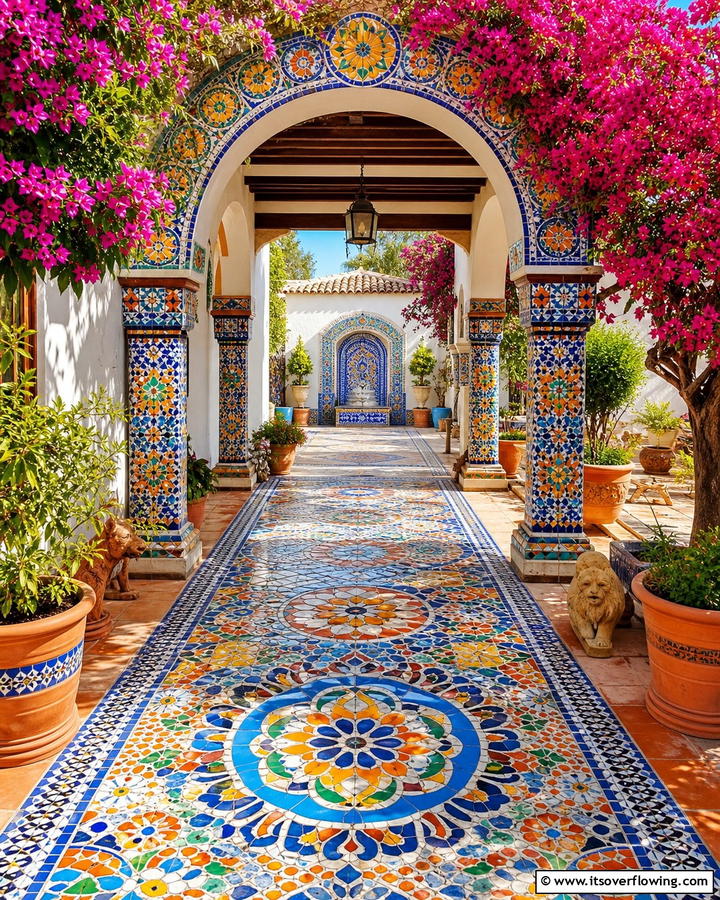 Artistic Mosaic Walkway Design - 30 Covered Walkway Ideas for All-Weather Charm