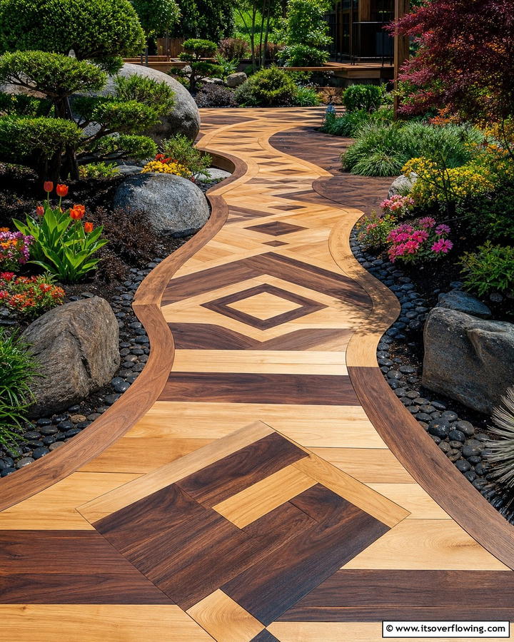 Artistic Mosaic Walkway - 30 Wooden Walkway Ideas for Gardens and Outdoor Paths