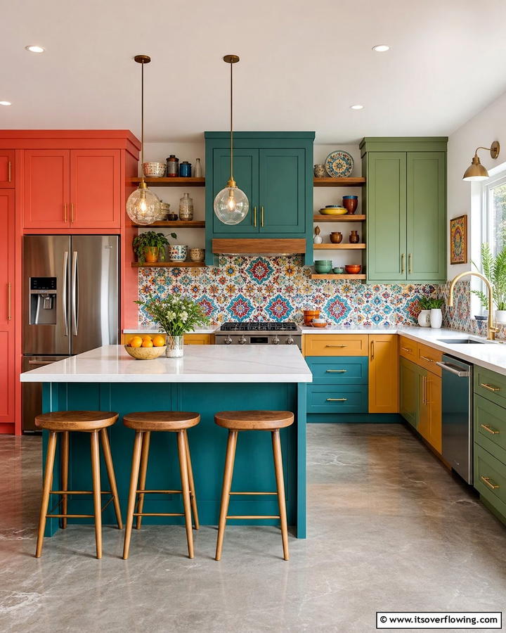 Artistic Multi Color Blend - 21 Kitchen Cabinet Color Ideas for Bold & Subtle Styles