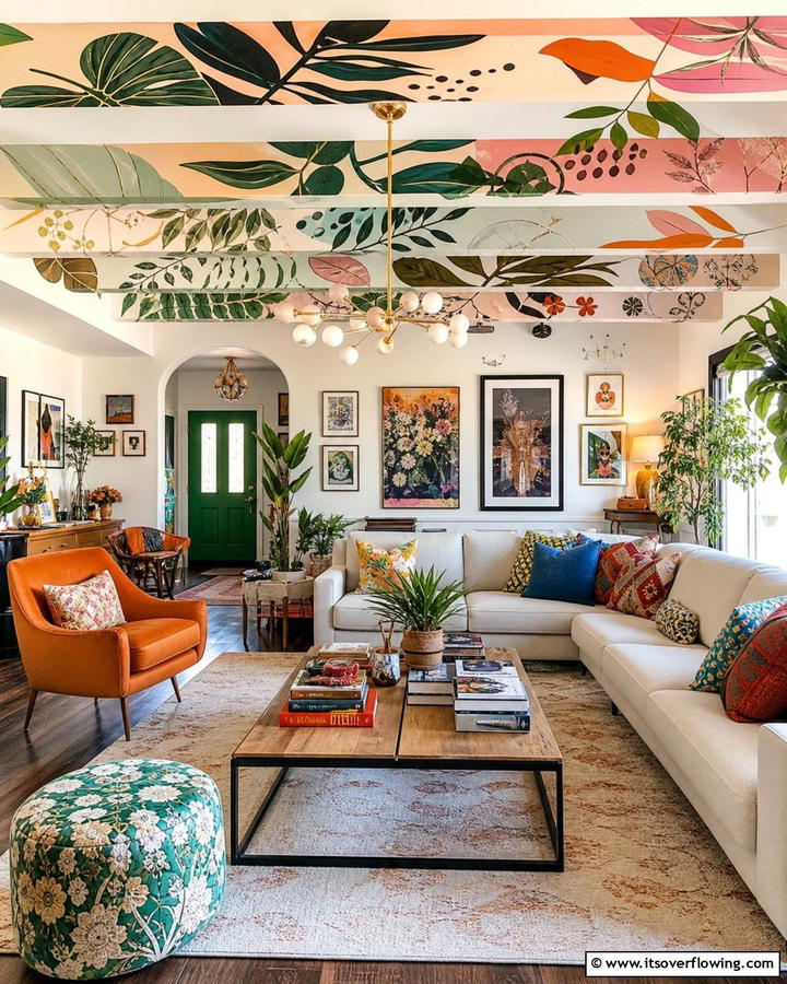 Artistic Mural Accents - 21 Decorative Ceiling Beam Ideas for Rustic Charm