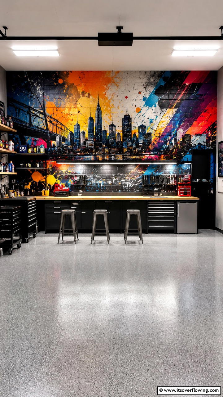 Artistic Mural Backdrop - 30 Garage Wall Ideas for Organized, Functional Spaces