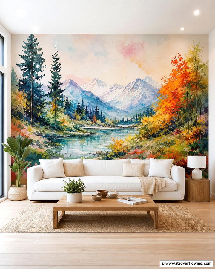 Artistic Mural Feature - 30 Striking Living Room Accent Wall Ideas for Bold Style