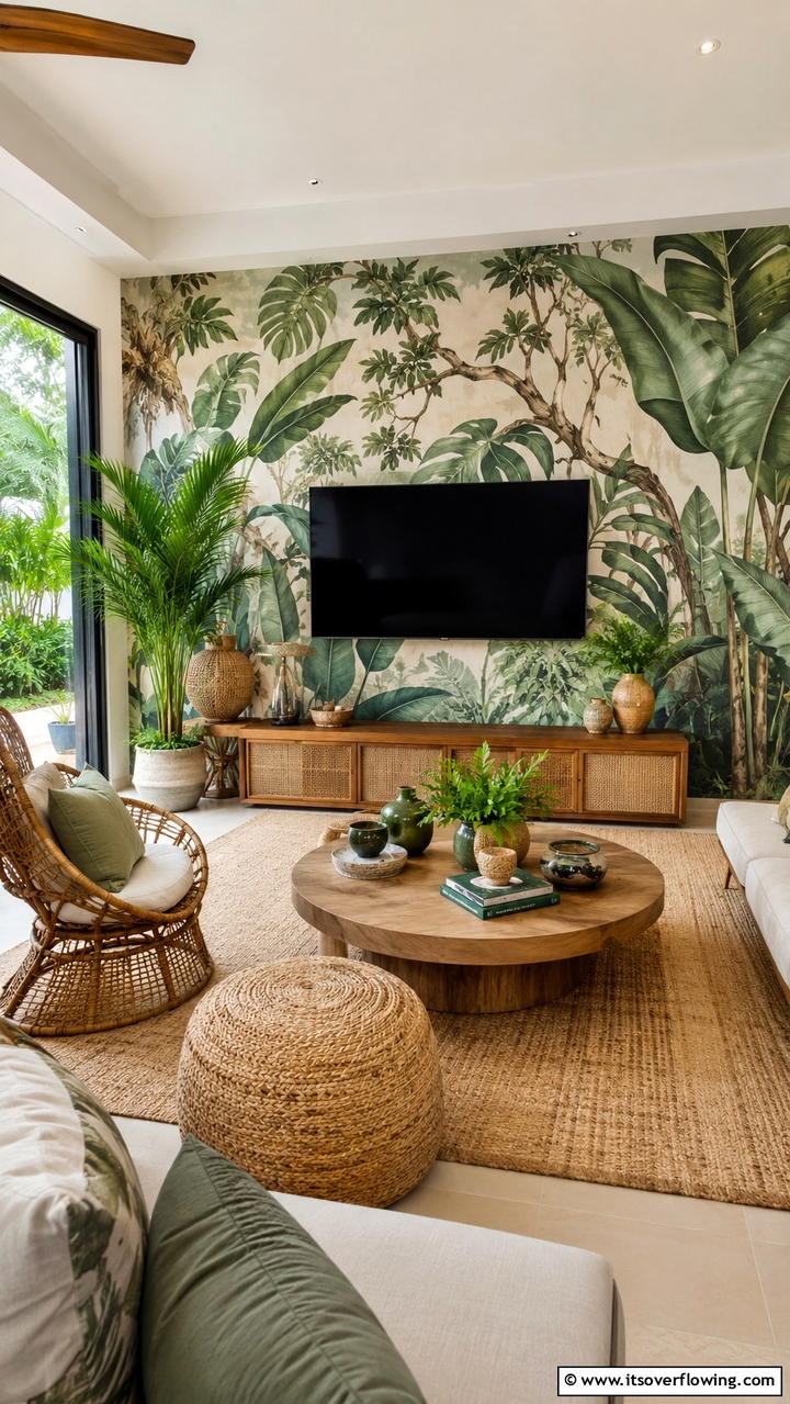Artistic Mural TV Wall - 21 Innovative TV Wall Ideas to Maximize Living Room Space