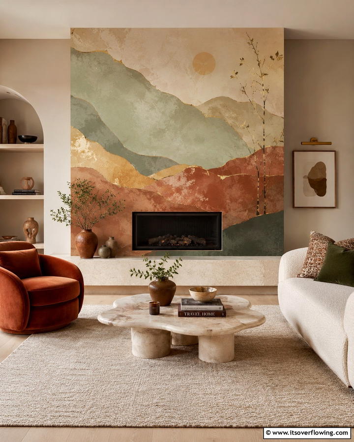Artistic Murals - 25 Fireplace Accent Wall Ideas for a Stunning Focal Point