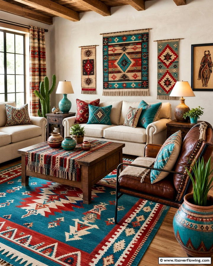 Artistic Native Patterns - 30 Western Living Room Ideas for Cozy Rustic Ambiance