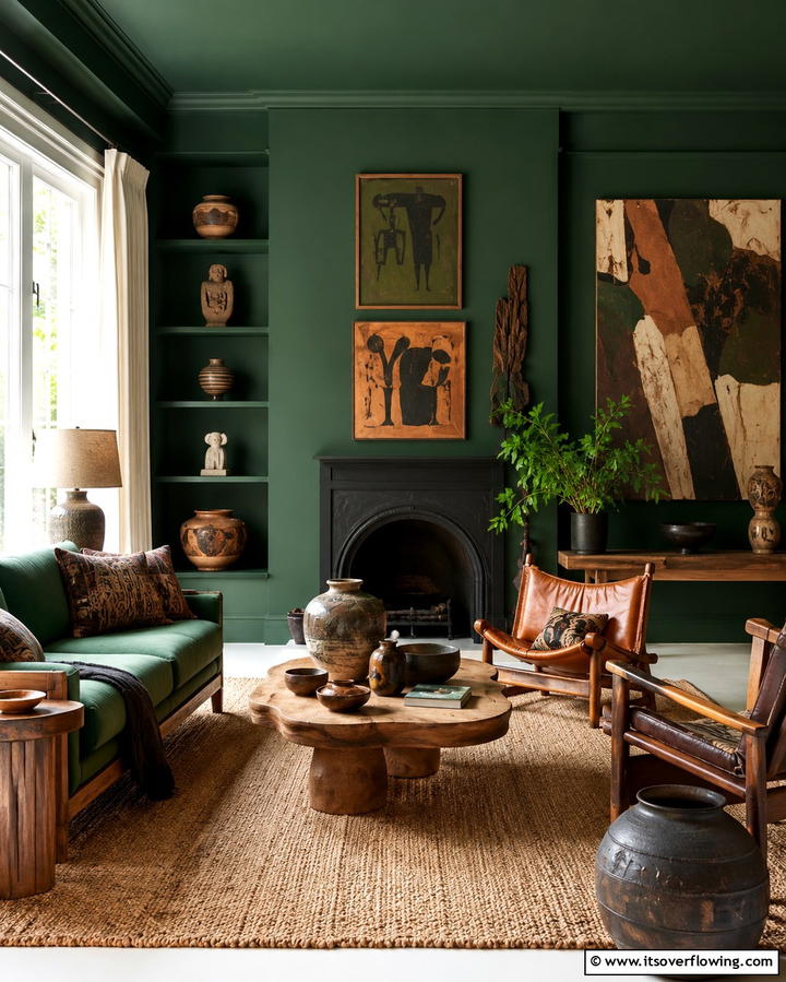 Artistic Nature Influence - 30 Forest Green Living Room Ideas for Nature-Inspired Interiors