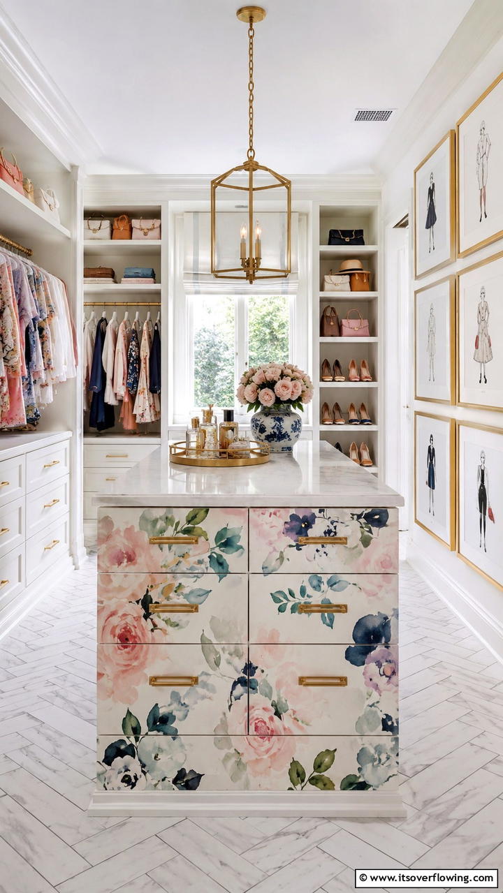 Artistic Painted Closet Island - 30 Closet Island Ideas- Luxurious Walk-In Storage Solutions