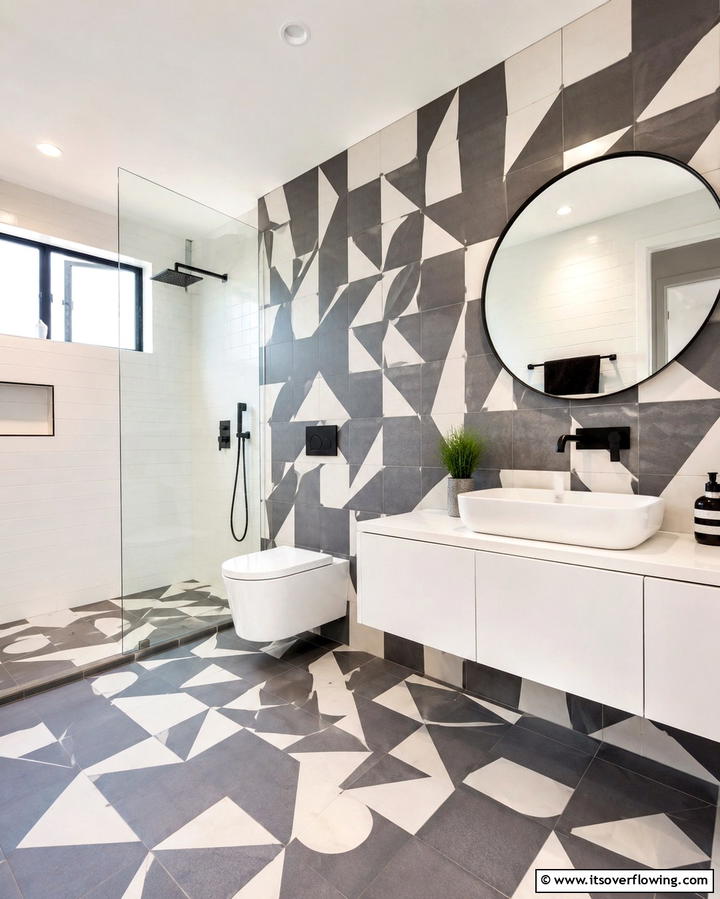 Artistic Pattern Play - 30 Grey and White Bathroom Ideas for Modern Serenity