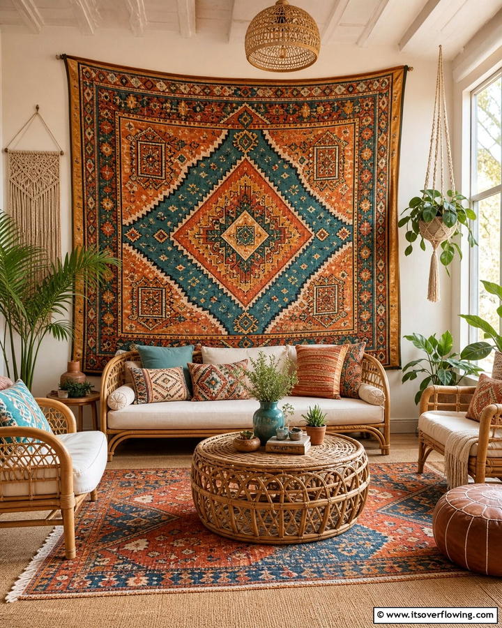 Artistic Patterned Tapestry Hangings - 21 Innovative Blank Wall Ideas to Maximize Your Space