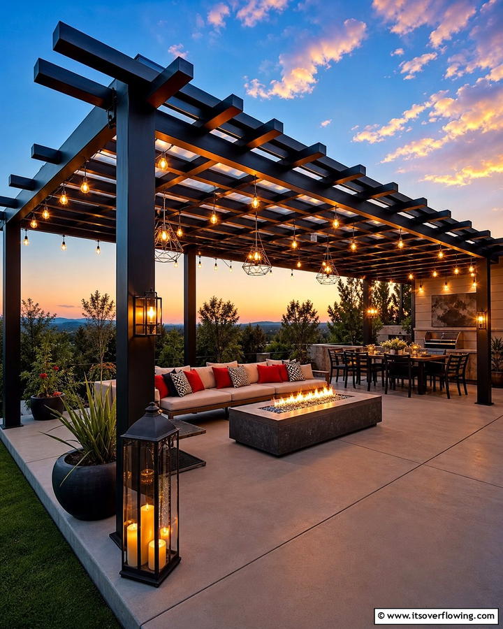 Artistic Pergola with Custom Lighting - 21 Pergola Patio Designs for Structured Outdoor Shade Solutions