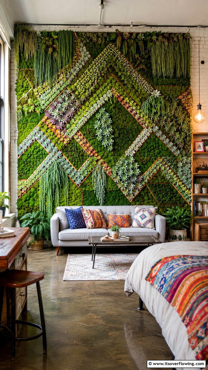 Artistic Plant Mosaic - 30 Indoor Plant Wall Ideas to Transform Blank Spaces