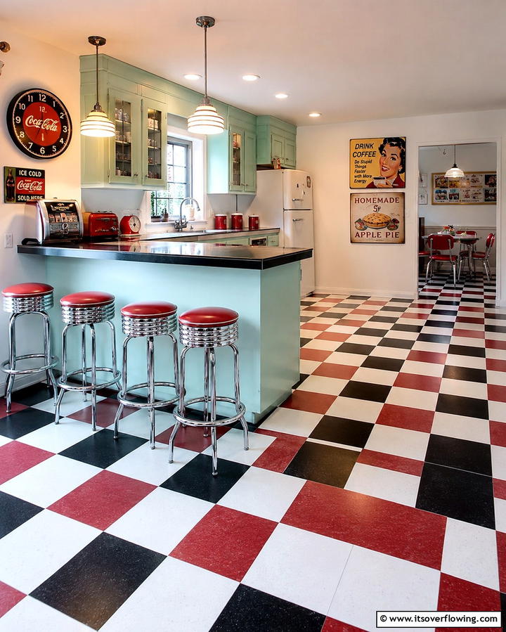 Artistic Retro Checkerboard - 30 Kitchens with Checkered Floors- Retro-Inspired Designs