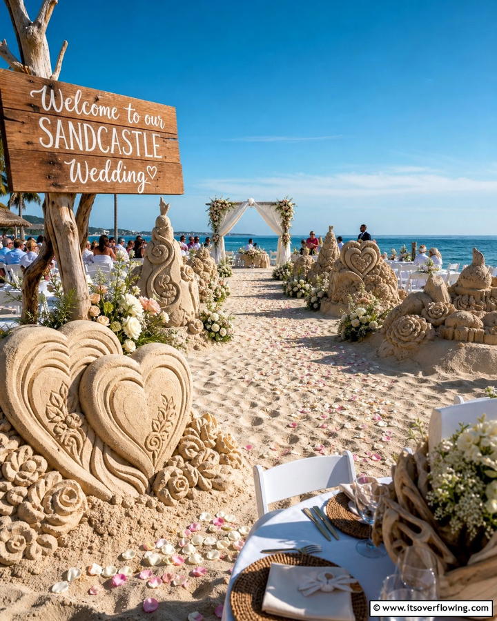 Artistic Sand Sculptures - 21 Beach Wedding Ideas for a Sun-Kissed Ceremony by the Ocean