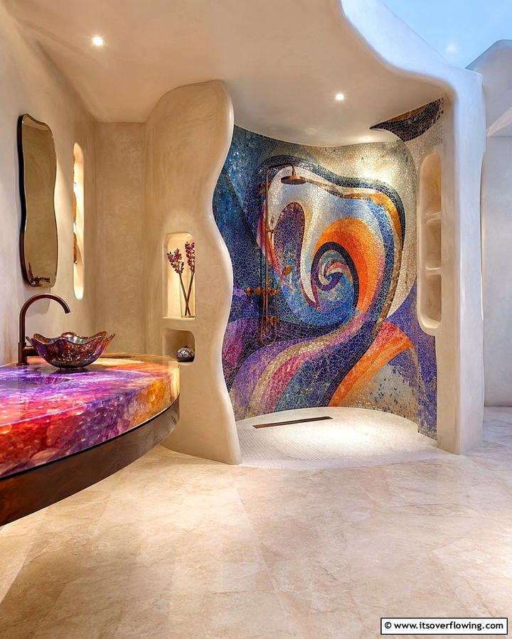 Artistic Statement Shower Design - 30 Space-Efficient Corner Shower Ideas for Modern Bathrooms