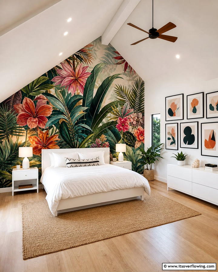 Artistic Statement Wall - 25 Attic Bedroom Ideas to Transform Your Space