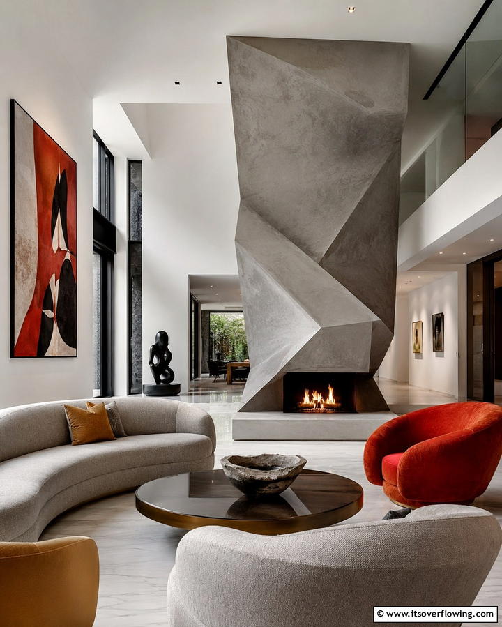 Artistic Statement with Sculptural Designs - 25 Off-center Fireplace Ideas for a Unique and Modern Living Room
