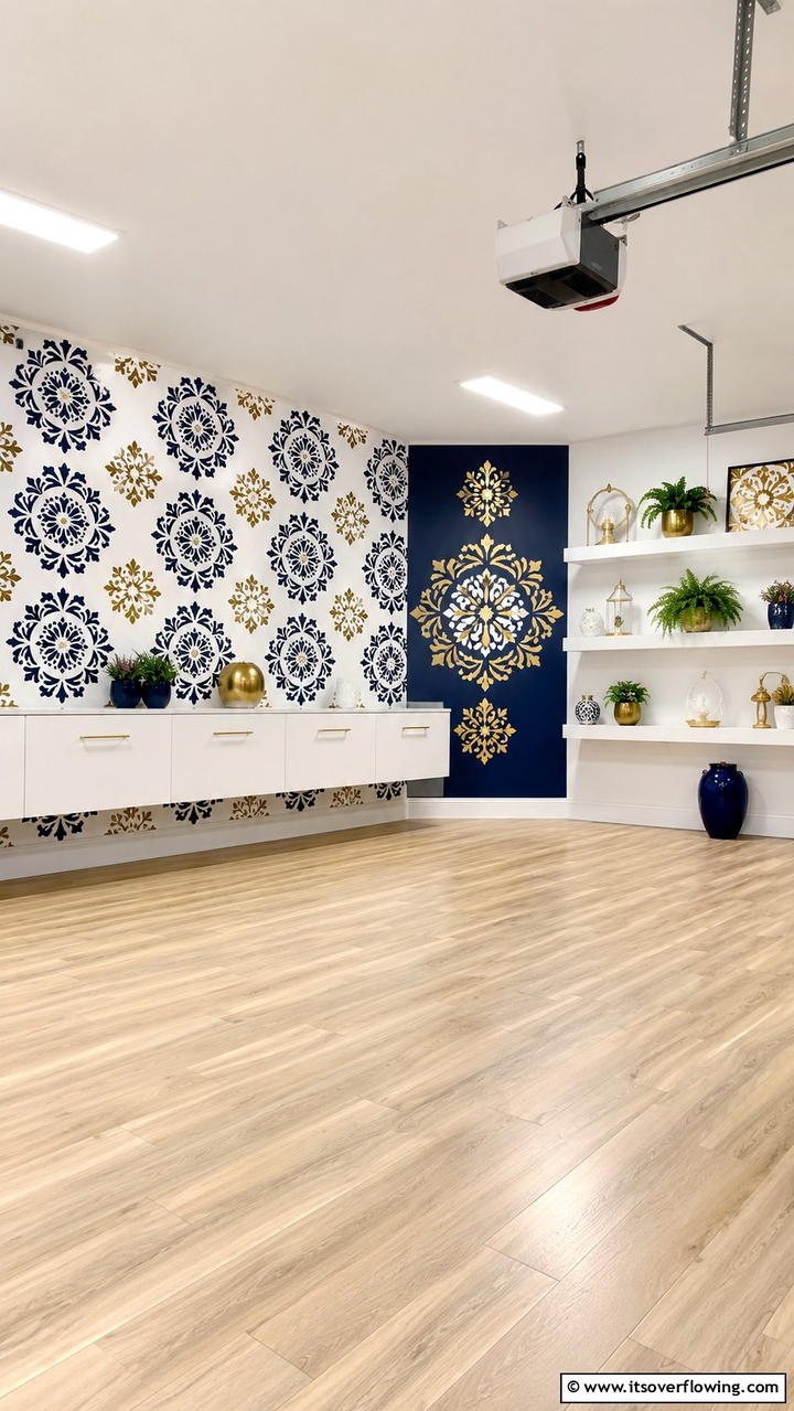 Artistic Stencil Motif - 30 Creative Garage Wall Paint Ideas for a Fresh Look