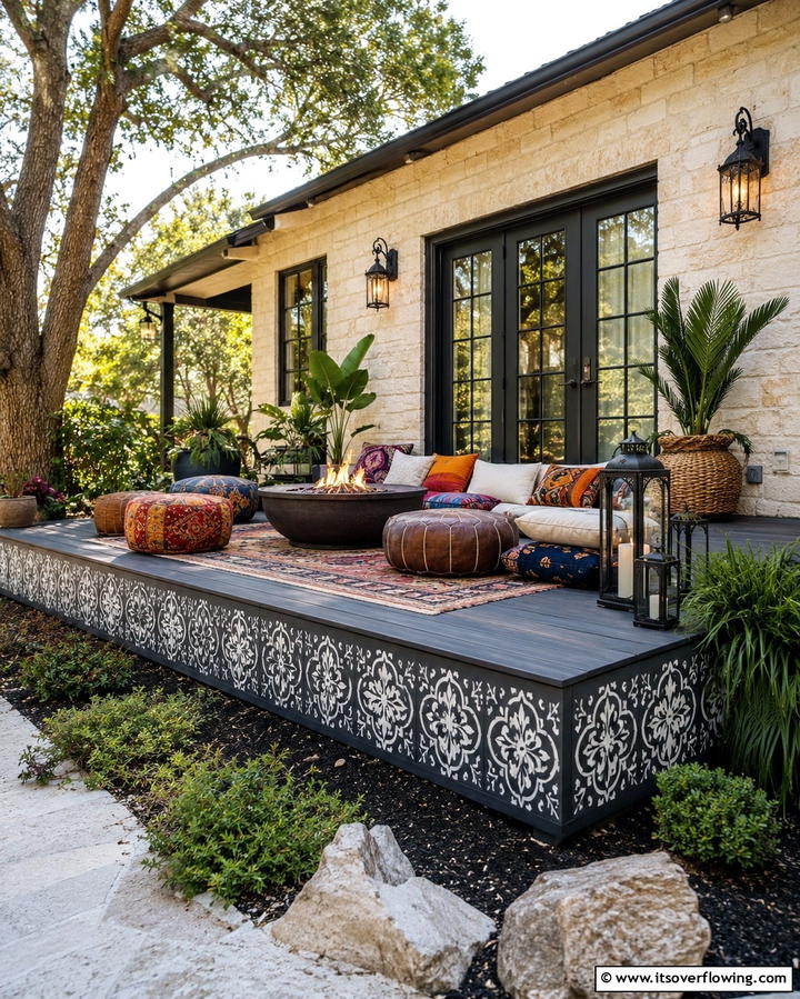 Artistic Stenciled Designs - 30 Stylish Deck Skirting Ideas to Elevate Outdoor Entertaining