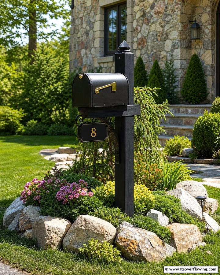 Artistic Stone Accents - 30 Creative Mailbox Landscaping Ideas for Curb Appeal