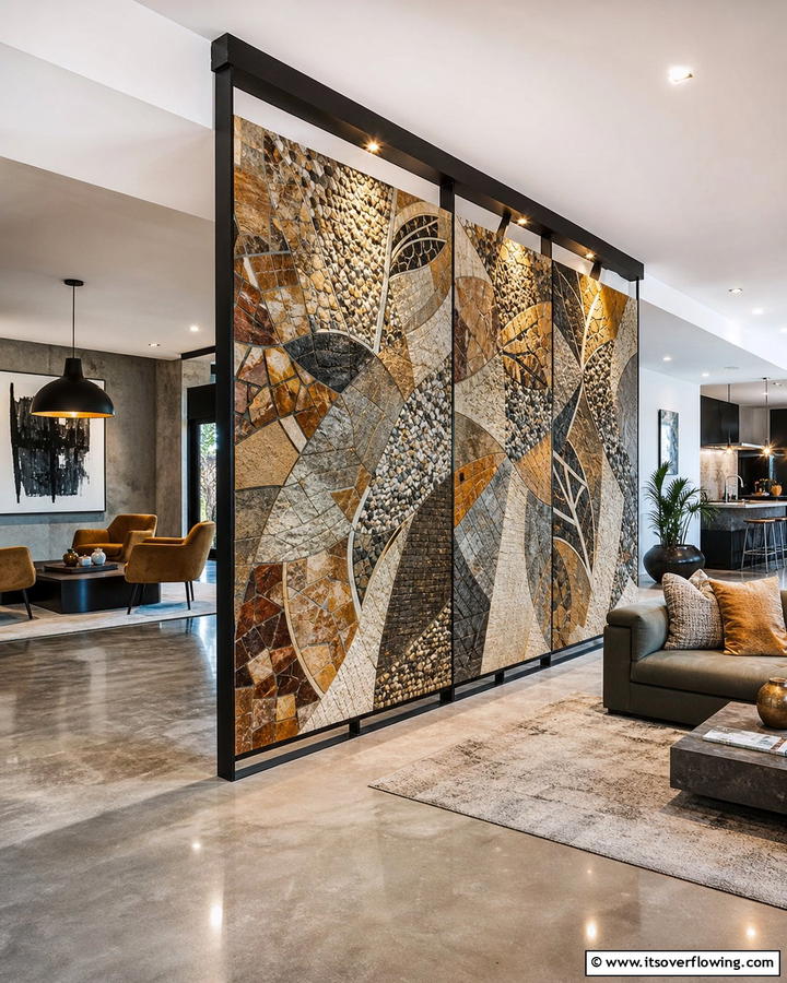 Artistic Stone Mosaic Partition - 30 Natural Stone Wall Ideas for Rustic Outdoor Landscapes