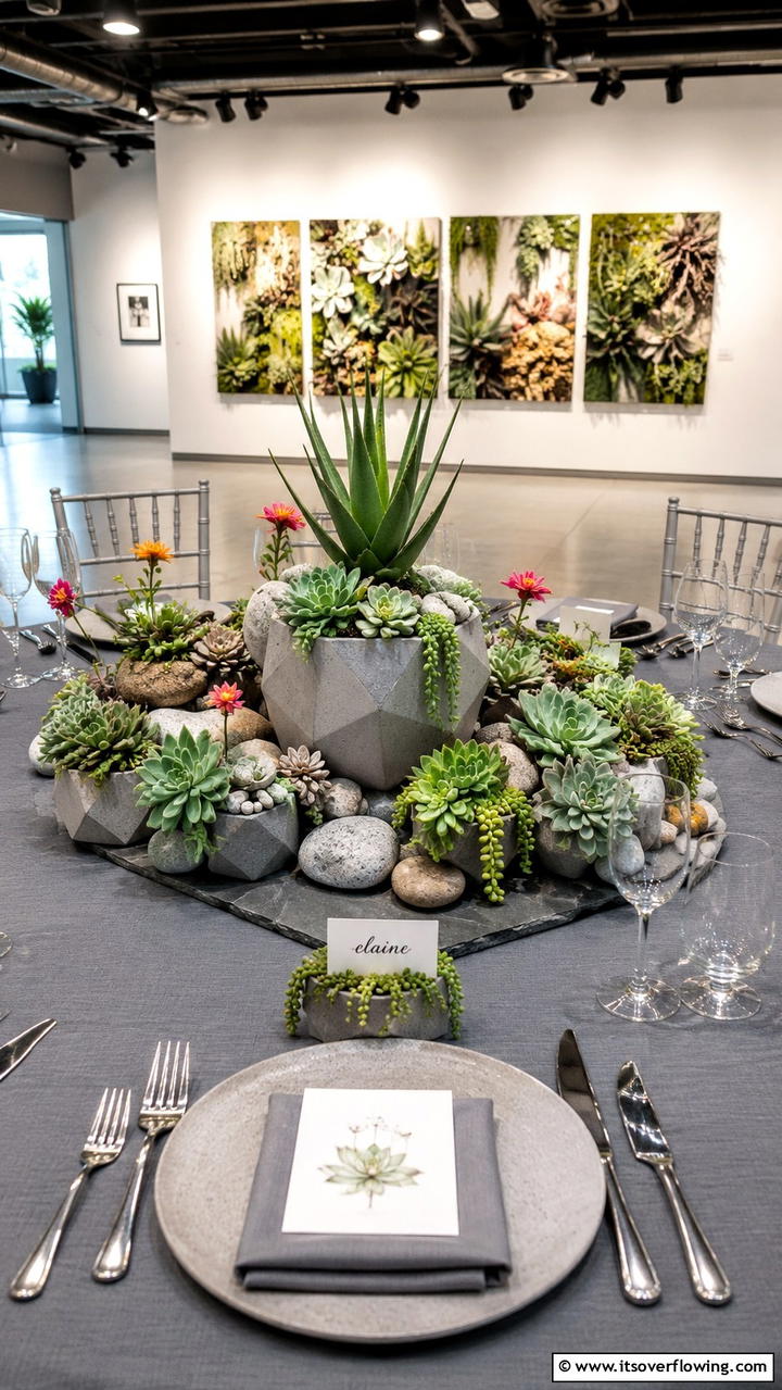 Artistic Succulent Display - 21 Stunning Wedding Centerpiece Ideas for Table Decor