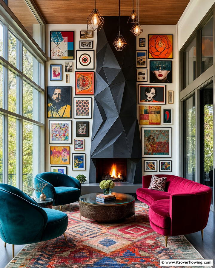 Artistic Sunroom with Statement Fireplace Feature - 30 Sunroom With Fireplace Ideas for Year-Round Comfort