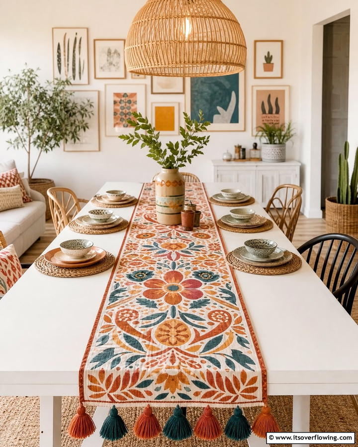 Artistic Table Runner Display - 21 Dining Room Table Decor Ideas for Every Occasion