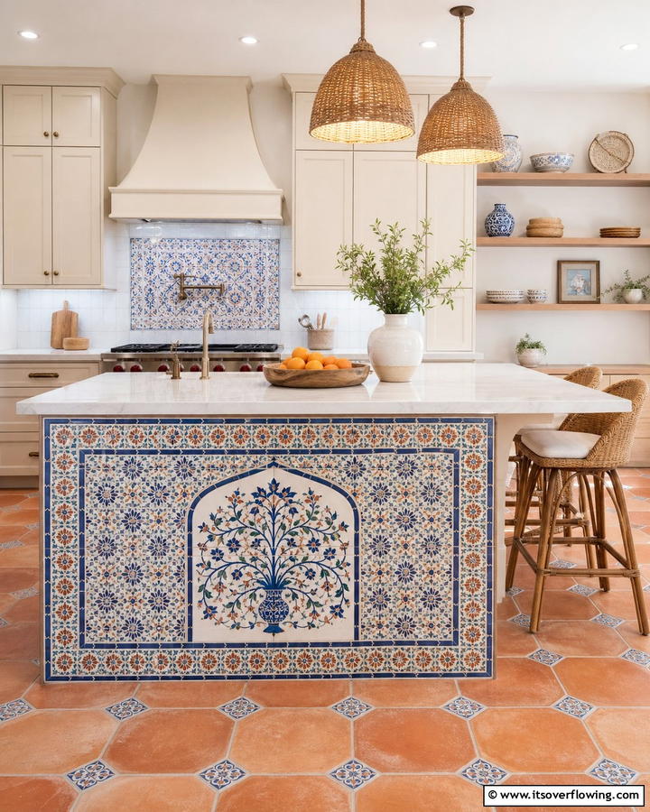 Artistic Tile Inlays - 30 Kitchen Island Decor Ideas for Stylish Functionality